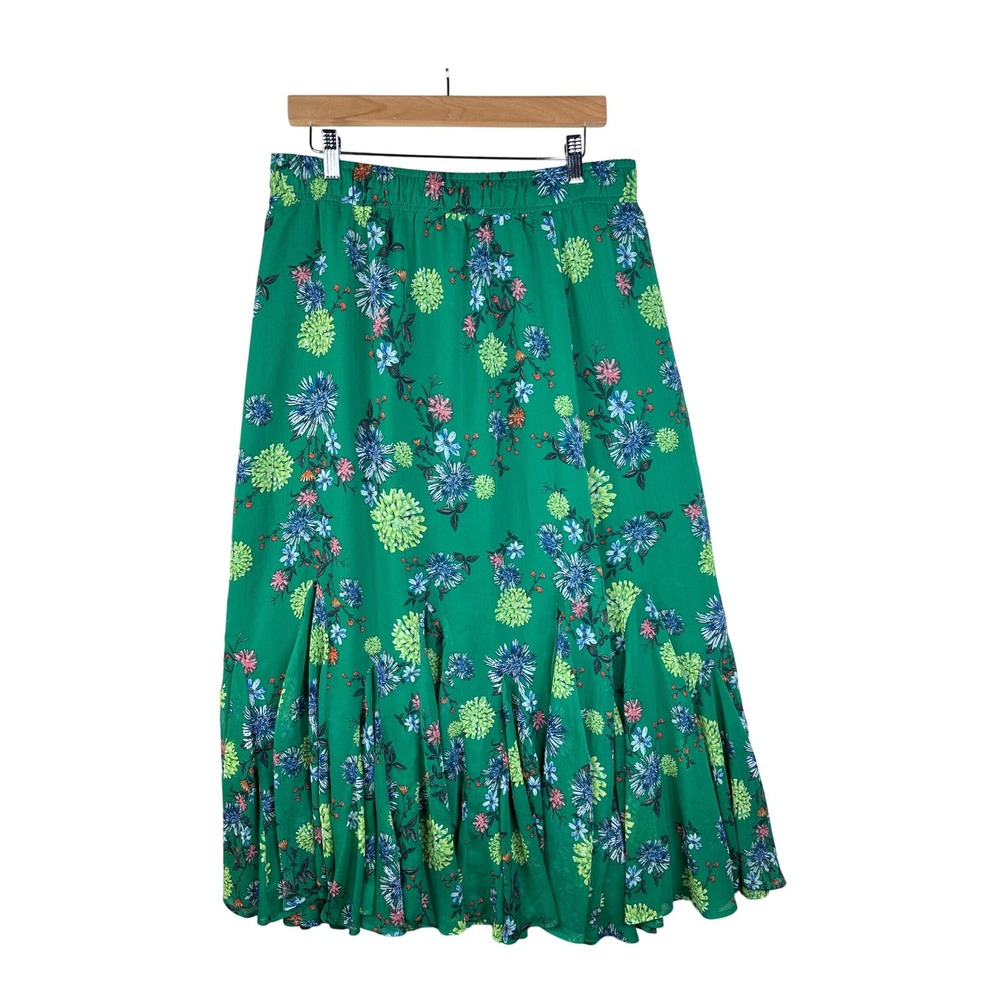 LOFT Green Floral Maxi Skirt